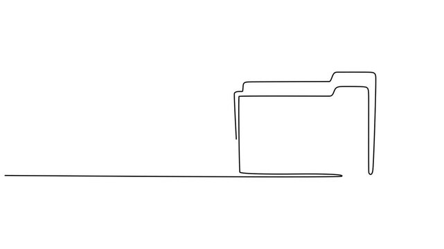 Continuous one line art drawing of a file folder icon animation video, One line art of a computer file folder, Folder with documents. Office file document continuous line drawing. Open folder linear. 