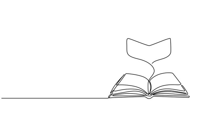 Animation of continuous line drawing graduation cap on top of open thick book. Encouragement to achieve academic degrees, Graduation hat and open book continuous line drawing animation. concept video.