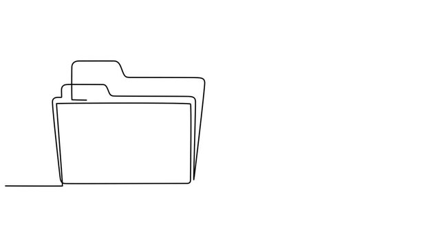 Continuous one line art drawing of a file folder icon animation video, One line art of a computer file folder, Folder with documents. Office file document continuous line drawing. Open folder linear. 