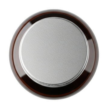 Top down view of a brown apothecary jar with brushed silver cap and clean glass isolated transparent background image