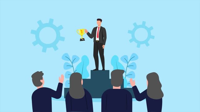 Business leader speaking before audience crowd. Leaders concept. Full length Icon animation illustration. High quality&nbsp;4k&nbsp;footage