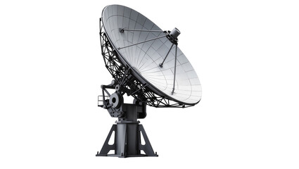 Large metallic satellite dish antenna with complex metal structure, isolated on transparent background © Nolan
