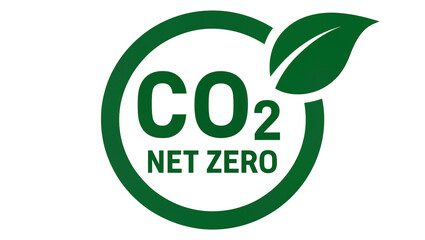 Green CO2 Net Zero circular logo with leaf, isolated on transparent background © Nolan