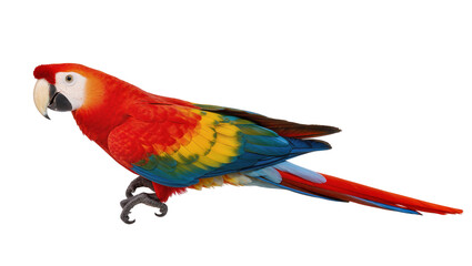 Vibrant scarlet macaw parrot with colorful plumage, isolated on transparent background © Nolan
