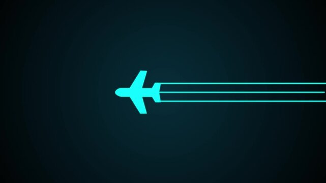 Glowing Simple plane icon, flay icon animation concept, simple flat plane animation. Airplane line path animation, motion graphic of airplane concept. 4k motion video