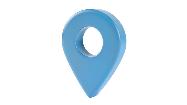 Shiny blue 3D map pin marker, isolated on transparent background
