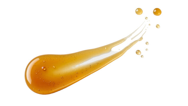 Golden honey swirl with droplets, isolated on transparent background