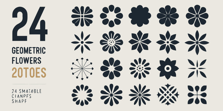 Geometric floral ornament collection a set of black vector illustrations on a light background abstract blossom