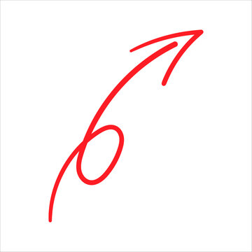 A vibrant red hand-drawn arrow with a dynamic curvy line and a distinctive loop, ideal for indicating direction.