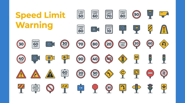 A Collection of Diverse Speed Limit Warning Signs for Road Safety and Traffic Management