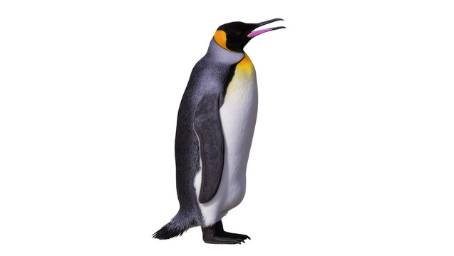 King penguin with black head and yellow neck, isolated on transparent background