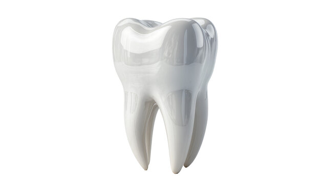 Shiny white molar tooth with two roots, isolated on transparent background
