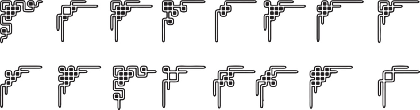 Set of geometric gun icons pointing right isolated on transparent background