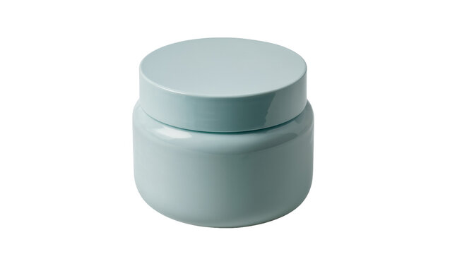 Light blue ceramic jar with lid, isolated on transparent background