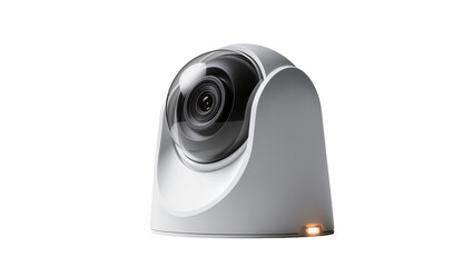Modern security camera with dome lens and indicator light, isolated on transparent background © Nolan