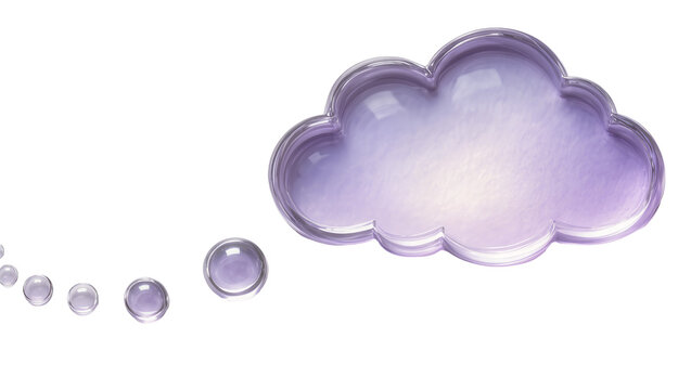 Translucent purple cloud shape with trailing bubbles, isolated on transparent background