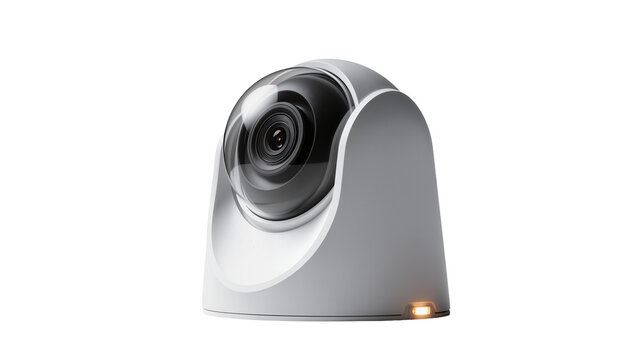 Modern security camera with dome lens and indicator light, isolated on transparent background