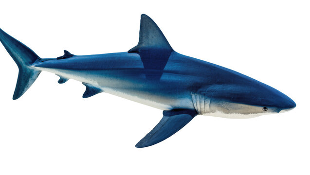 Blue shark with sharp fins and pointed snout, isolated on transparent background