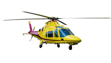 Yellow and pink helicopter with rotor blades, isolated on transparent background © Nolan