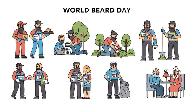 world beard day, bearded men in different professions