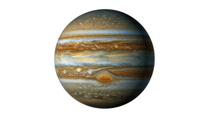 Detailed Jupiter planet with swirling bands and Great Red Spot, isolated on transparent background © Nolan