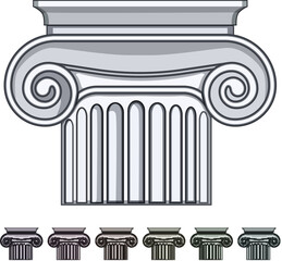 Naklejka premium stone column ancient cartoon. ionic vintage, building statue, pedestal rome stone column ancient sign colorful illustration