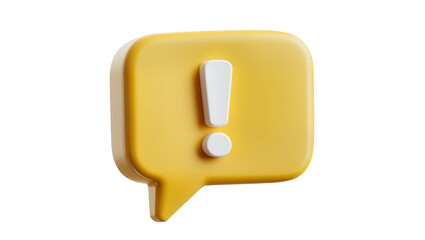 Yellow speech bubble with white exclamation mark, isolated on transparent background © Nolan
