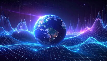 Naklejka premium Earth Globe with Digital Waves.