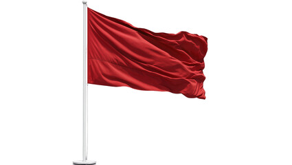 Waving red flag on a white flagpole, isolated on transparent background © Nolan