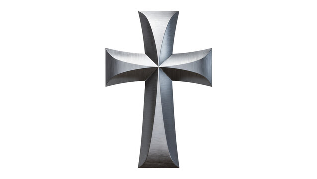 Polished metallic Templar cross with sharp edges, isolated on transparent background