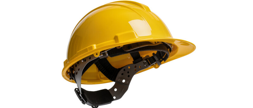 Yellow hard hat with adjustable suspension system, isolated on transparent background