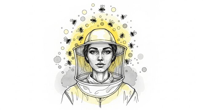 Person in protective suit surrounded by bees and pollen