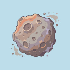 Stylized cartoon illustration of a rocky asteroid with craters © Cash