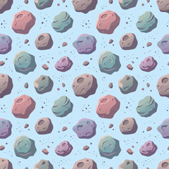 Seamless pattern of pastel colored space rocks and stars © Chihiro