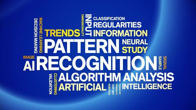 Pattern Recognition animated word cloud-text design animation tag kinetic typography seamless loop.