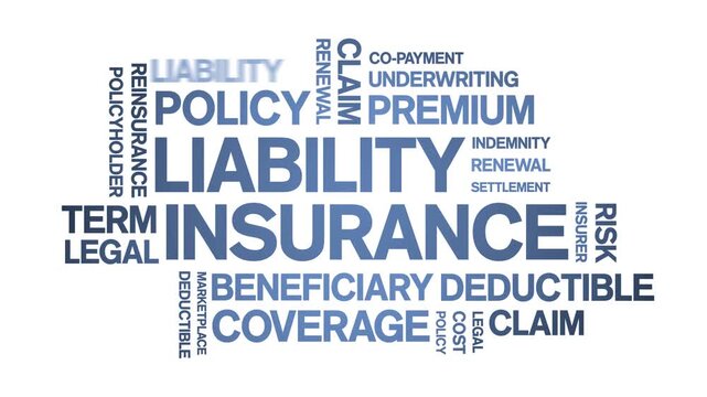 Liability insurance animated word cloud-text design animation tag kinetic typography seamless loop.