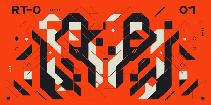 Brutalist geometric pattern in black cream and orange a bold abstract composition angular arrangement art