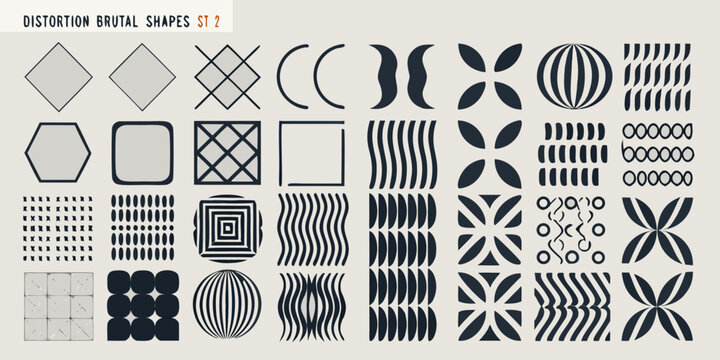 Collection Of Distorted Geometric Shapes Black And White Vector Illustration On Light Gray abstract arrangement