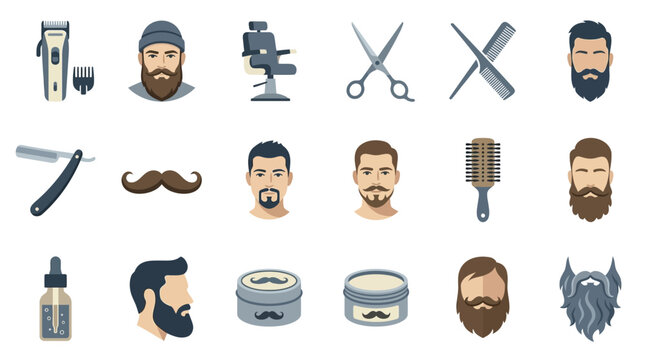 Icons depicting various barber tools and styles