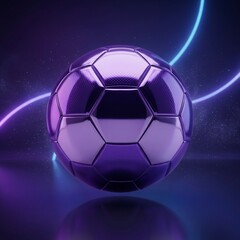 Naklejka premium Purple neon soccer ball with glowing futuristic sports background