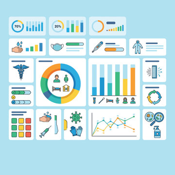 Medical infographic dashboard with charts and health icons