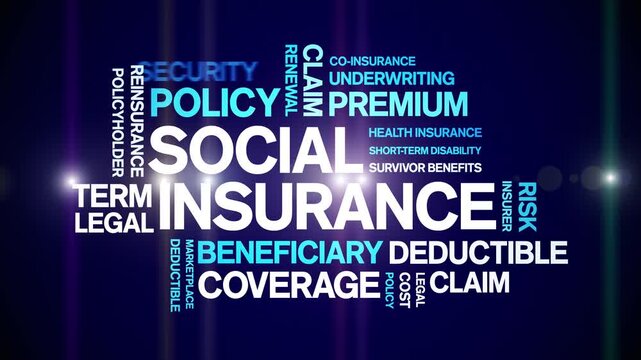 Social insurance animated word cloud-text design animation tag kinetic typography seamless loop.