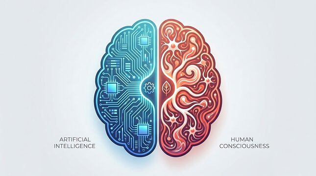Artificial intelligence vs human consciousness a comparative brain illustration