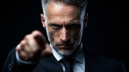 Fototapeta premium Serious mature man pointing his finger at camera