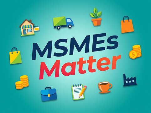 Colorful illustration highlighting the importance of msmes with various business and trade icons