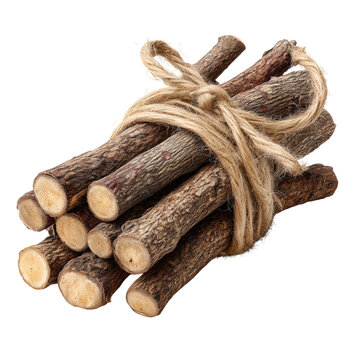 Bundle of licorice roots tied with twine isolated on transparent background