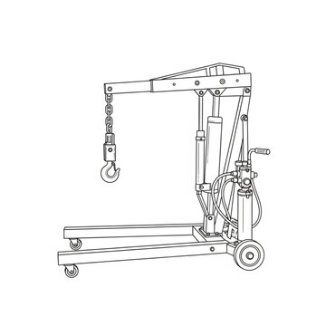 The crane lifts heavy loads with a hook and pulley system indoors.