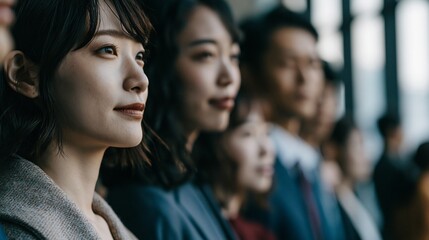Obraz premium Japanese business professionals looking at the future