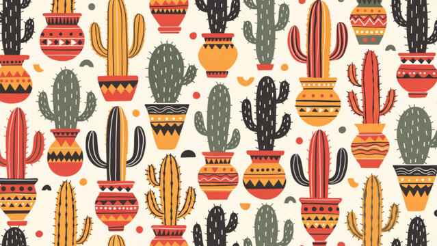 Minimal boho cactus seamless pattern vector background