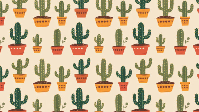 Minimal boho cactus seamless pattern vector background